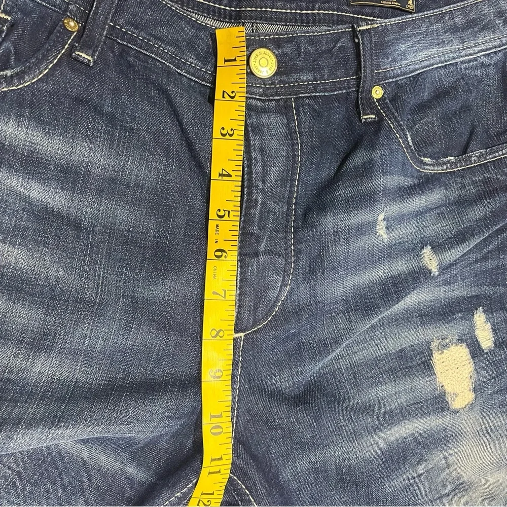 Jack & Jones Nick Jeans 38 x 27 Regular Fit Distressed Straight Leg Button Fly